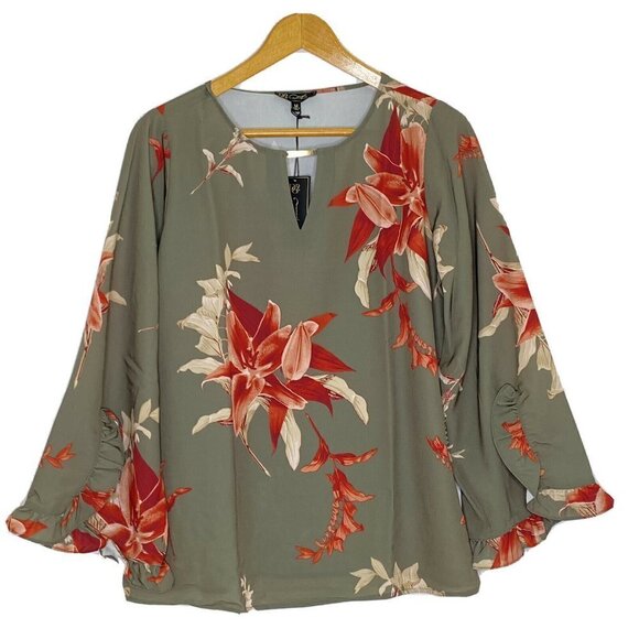 Diane Gilman M Keyhole Ruffled Flare Sleeve Bloues - Picture 1 of 6